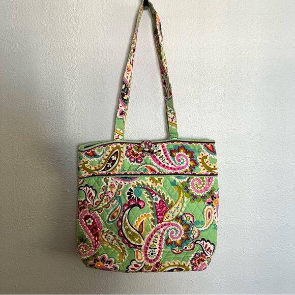 Vera Bradley Tutti Frutti Tote Green Pink Paisley Floral Print - Picture 1 of 7